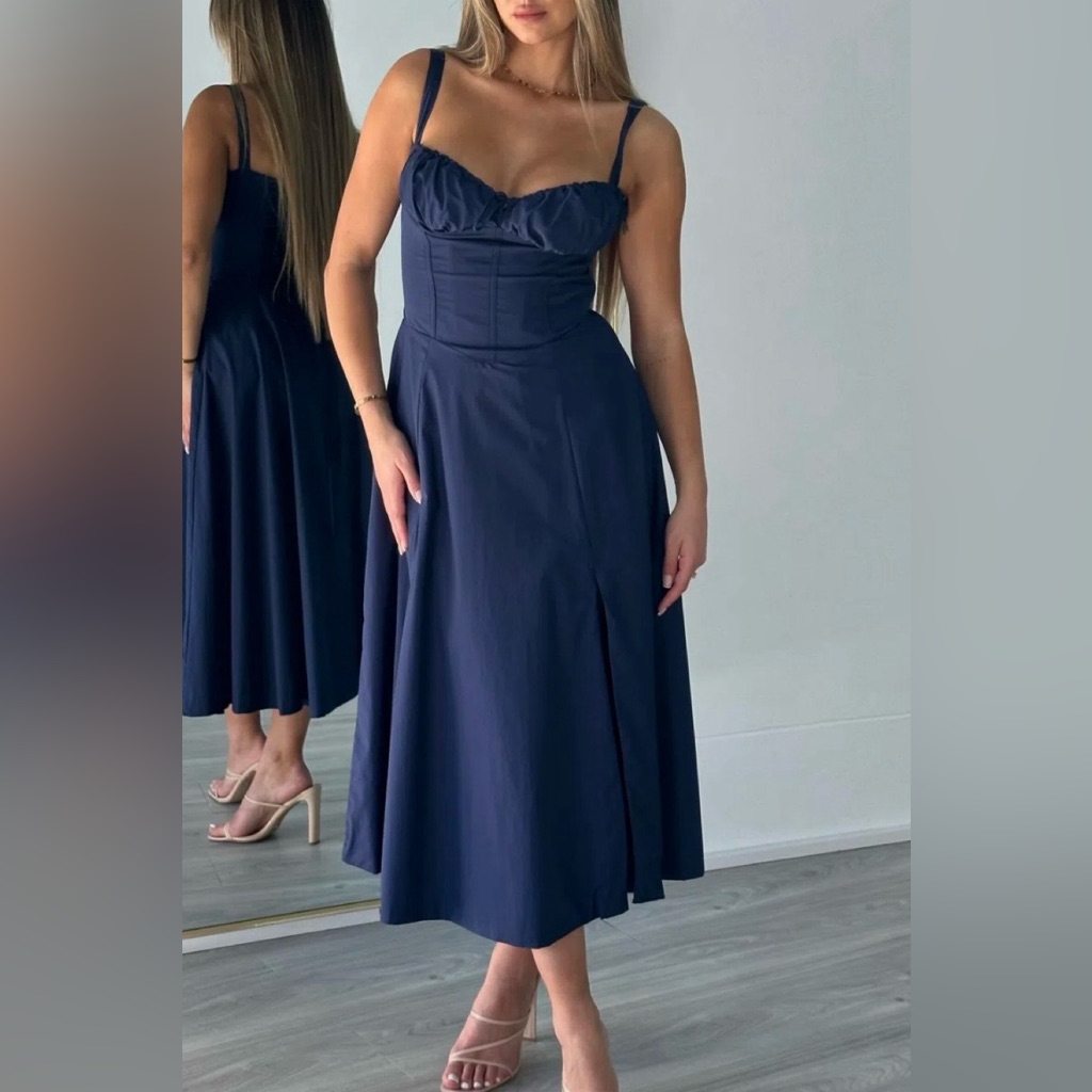House Of Cb Carmen French Navy Bustier Sundress
